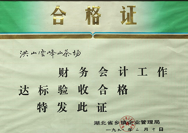 財務(wù)會計(jì)工作達(dá)標(biāo)驗(yàn)收合格證